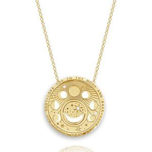 Minimalist Sun Moon Star Tarot Round Pendant Necklace Ins Cool 18K Gold Plated